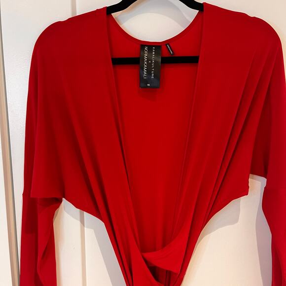 NEW KamaliKulture x Norma Kamali Red Dolman Sleeve Wrap Midi Dress Sz XS - Picture 4 of 10